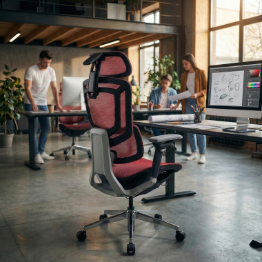 ergonomische bureaustoel rood valkyr netstof mesh 4d verstelbare armleuningen dubbele lumbale steun hoofdsteun 2