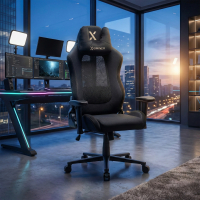 Gamingstoel met massagefunctie, ademende stof, opklapbare armleuningen