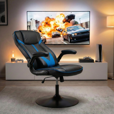 gamestoel blauw kunstleder opklapbare armleuningen 2