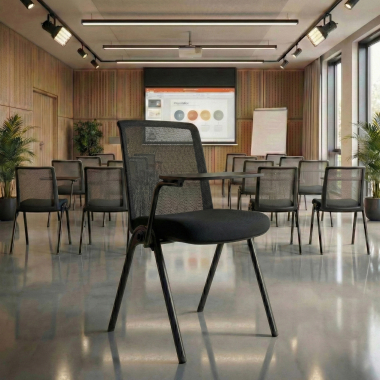 stoel met schrijfblad zwart bureau standaard netstof mesh zonder armleuningen 2