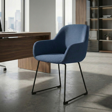 bezoekersstoel blauw structuur sledeframe stof gestoffeerde armleuningen 2