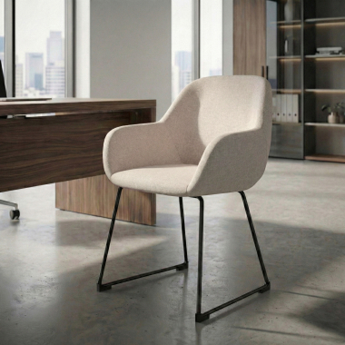 bezoekersstoel beige structuur sledeframe stof gestoffeerde armleuningen 2