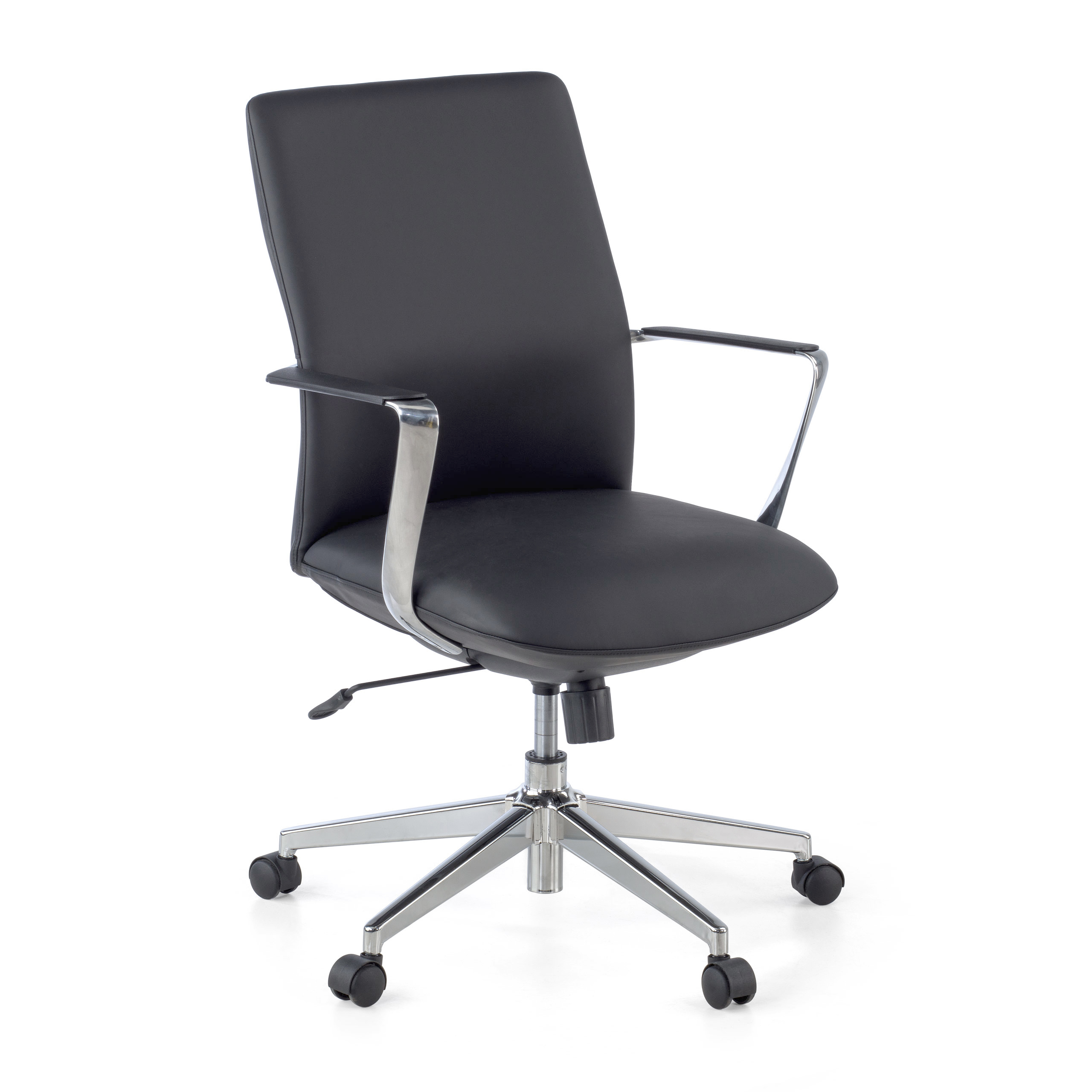 Luxe bureaustoel Belfast met lage rugleuning, aluminium armleuningen, kunstleer