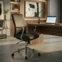 Luxe bureaustoel Belfast met lage rugleuning, aluminium armleuningen, kunstleer