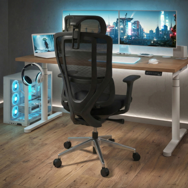 ergonomische bureaustoel zwart aeroflow zwarte structuur netstof mesh 3d verstelbare armleuningen dubbele lumbale steun hoofdsteun 2