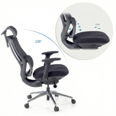 ergonomische bureaustoel zwart aeroflow zwarte structuur netstof mesh 3d verstelbare armleuningen dubbele lumbale steun hoofdsteun 4