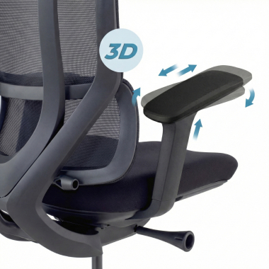 ergonomische bureaustoel zwart aeroflow zwarte structuur netstof mesh 3d verstelbare armleuningen dubbele lumbale steun hoofdsteun 5