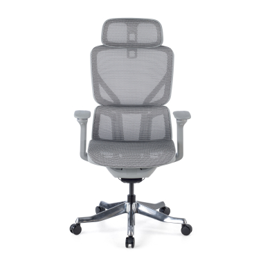 ergonomische bureaustoel wit grijs aerofit wit frame netstof mesh 4d verstelbare armleuningen dubbele lumbale steun hoofdsteun 3