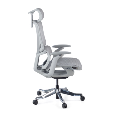 ergonomische bureaustoel wit grijs aerofit wit frame netstof mesh 4d verstelbare armleuningen dubbele lumbale steun hoofdsteun 4