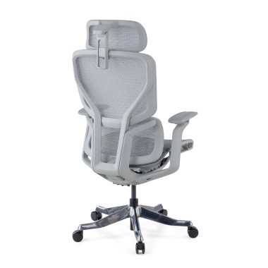 ergonomische bureaustoel wit grijs aerofit wit frame netstof mesh 4d verstelbare armleuningen dubbele lumbale steun hoofdsteun 6