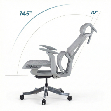ergonomische bureaustoel wit grijs aerofit wit frame netstof mesh 4d verstelbare armleuningen dubbele lumbale steun hoofdsteun 9