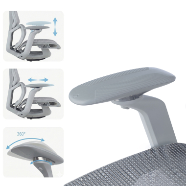 ergonomische bureaustoel wit grijs aerofit wit frame netstof mesh 4d verstelbare armleuningen dubbele lumbale steun hoofdsteun 10