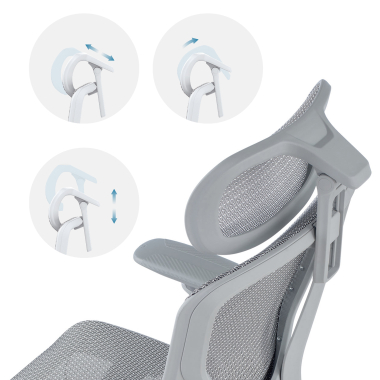 ergonomische bureaustoel wit grijs aerofit wit frame netstof mesh 4d verstelbare armleuningen dubbele lumbale steun hoofdsteun 12