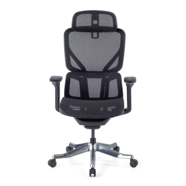 ergonomische bureaustoel zwart aerofit zwart frame netstof mesh 4d verstelbare armleuningen dubbele lumbale steun hoofdsteun 3