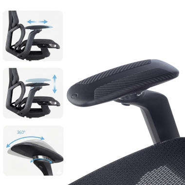 ergonomische bureaustoel zwart aerofit zwart frame netstof mesh 4d verstelbare armleuningen dubbele lumbale steun hoofdsteun 8