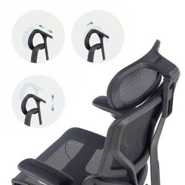 ergonomische bureaustoel zwart aerofit zwart frame netstof mesh 4d verstelbare armleuningen dubbele lumbale steun hoofdsteun 10