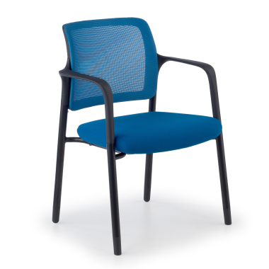 bezoekersstoel blauw met armen netstof mesh vaste armleuningen 1