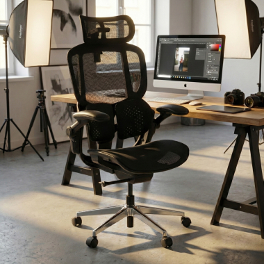 ergonomische bureaustoel zwart erghos one met hoofdsteun netstof mesh 3d verstelbare armleuningen dubbele lumbale steun hoofdsteun 2