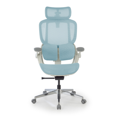 ergonomische bureaustoel wit blauw erghos one met hoofdsteun netstof mesh 3d verstelbare armleuningen dubbele lumbale steun hoofdsteun 3