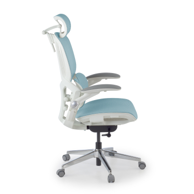 ergonomische bureaustoel wit blauw erghos one met hoofdsteun netstof mesh 3d verstelbare armleuningen dubbele lumbale steun hoofdsteun 4