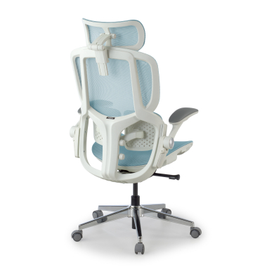 ergonomische bureaustoel wit blauw erghos one met hoofdsteun netstof mesh 3d verstelbare armleuningen dubbele lumbale steun hoofdsteun 12