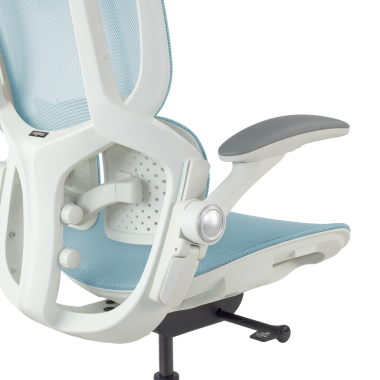 ergonomische bureaustoel wit blauw erghos one met hoofdsteun netstof mesh 3d verstelbare armleuningen dubbele lumbale steun hoofdsteun 14