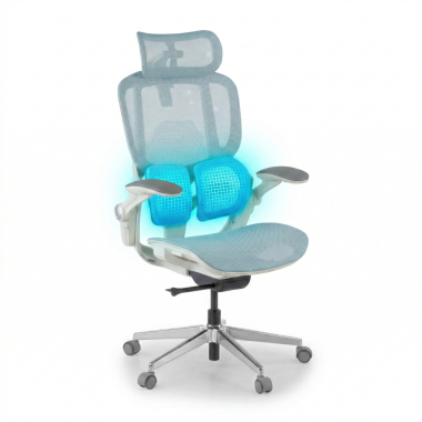 ergonomische bureaustoel wit blauw erghos one met hoofdsteun netstof mesh 3d verstelbare armleuningen dubbele lumbale steun hoofdsteun 7
