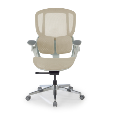 ergonomische bureaustoel beige erghos one zonder hoofdsteun netstof mesh 3d verstelbare armleuningen dubbele lumbale steun 10