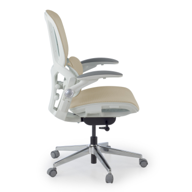 ergonomische bureaustoel beige erghos one zonder hoofdsteun netstof mesh 3d verstelbare armleuningen dubbele lumbale steun 3