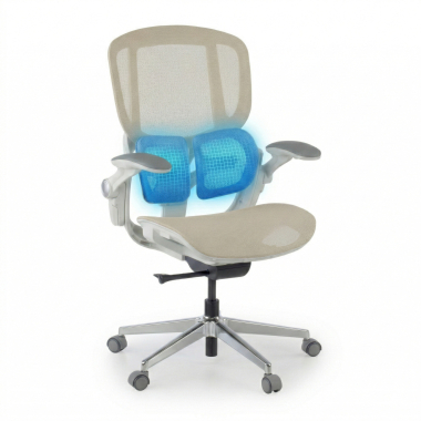ergonomische bureaustoel beige erghos one zonder hoofdsteun netstof mesh 3d verstelbare armleuningen dubbele lumbale steun 6