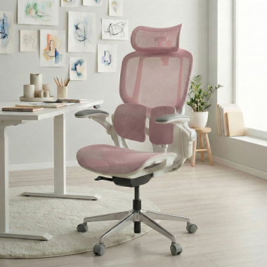 ergonomische bureaustoel wit roze erghos one met hoofdsteun netstof mesh 3d verstelbare armleuningen dubbele lumbale steun hoofdsteun 2