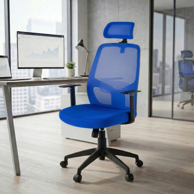 bureaustoel blauw argos netstof mesh vaste armleuningen hoofdsteun 2