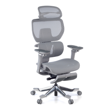 ergonomische bureaustoel grijs erghos x4 pro netstof mesh 6d verstelbare armleuningen dubbele lumbale steun hoofdsteun uitschuifbare voetensteun 1