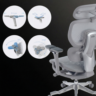ergonomische bureaustoel grijs erghos x4 pro netstof mesh 6d verstelbare armleuningen dubbele lumbale steun hoofdsteun uitschuifbare voetensteun 7