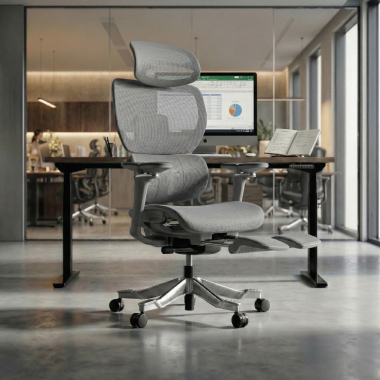 ergonomische bureaustoel grijs erghos x4 pro netstof mesh 6d verstelbare armleuningen dubbele lumbale steun hoofdsteun uitschuifbare voetensteun 2