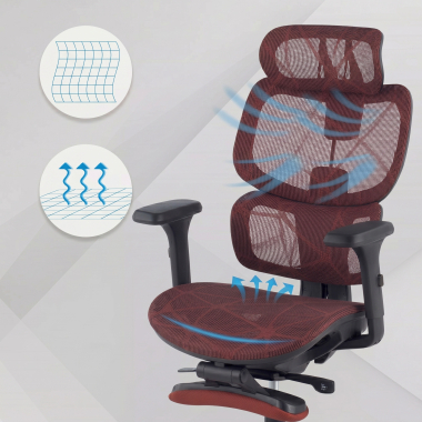 ergonomische bureaustoel rood every netstof mesh 3d verstelbare armleuningen hoofdsteun uitschuifbare voetensteun 6
