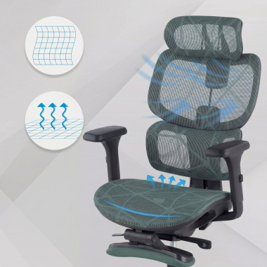 ergonomische bureaustoel groen every netstof mesh 3d verstelbare armleuningen hoofdsteun uitschuifbare voetensteun 6