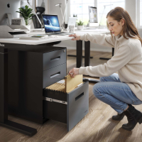 Ladeblok bureau Block, 2 lades + archieflade, zwart frame, metalen fronten