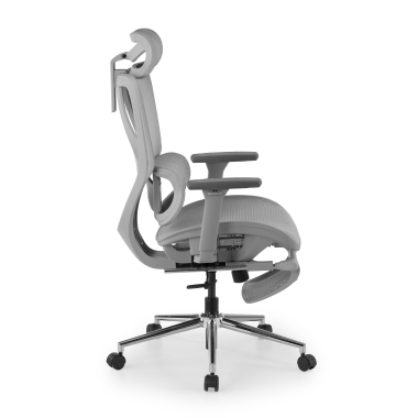 bureaustoel wit grijs sion netstof mesh beweegbare armleuningen hoofdsteun uitschuifbare voetensteun 11
