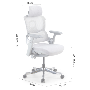 ergonomische bureaustoel wit grijs ergonomische stoel zenpro aluminium netstof mesh 4d verstelbare armleuningen dubbele lumbale steun hoofdsteun 20