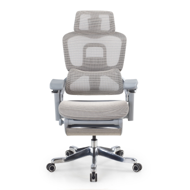 ergonomische bureaustoel wit grijs ergonomische stoel zenmax aluminium voetensteun netstof mesh 4d verstelbare armleuningen dubbele lumbale steun hoofdsteun uitschuifbare voetensteun 3