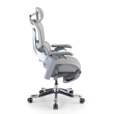 ergonomische bureaustoel wit grijs ergonomische stoel zenmax aluminium voetensteun netstof mesh 4d verstelbare armleuningen dubbele lumbale steun hoofdsteun uitschuifbare voetensteun 4