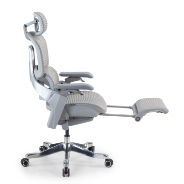 ergonomische bureaustoel wit grijs ergonomische stoel zenmax aluminium voetensteun netstof mesh 4d verstelbare armleuningen dubbele lumbale steun hoofdsteun uitschuifbare voetensteun 5