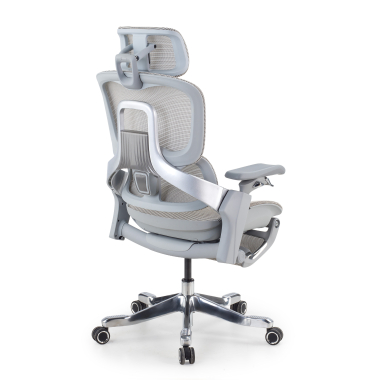 ergonomische bureaustoel wit grijs ergonomische stoel zenmax aluminium voetensteun netstof mesh 4d verstelbare armleuningen dubbele lumbale steun hoofdsteun uitschuifbare voetensteun 17