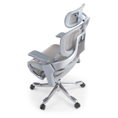 ergonomische bureaustoel wit grijs ergonomische stoel zenmax aluminium voetensteun netstof mesh 4d verstelbare armleuningen dubbele lumbale steun hoofdsteun uitschuifbare voetensteun 18