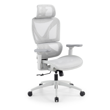 ergonomische bureaustoel wit grijs velstrom netstof mesh 3d verstelbare armleuningen dubbele lumbale steun hoofdsteun 1
