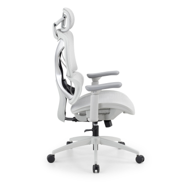 ergonomische bureaustoel wit grijs velstrom netstof mesh 3d verstelbare armleuningen dubbele lumbale steun hoofdsteun 4