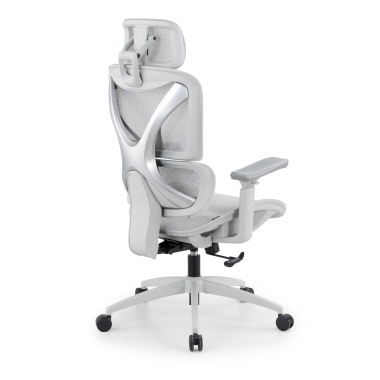 ergonomische bureaustoel wit grijs velstrom netstof mesh 3d verstelbare armleuningen dubbele lumbale steun hoofdsteun 6