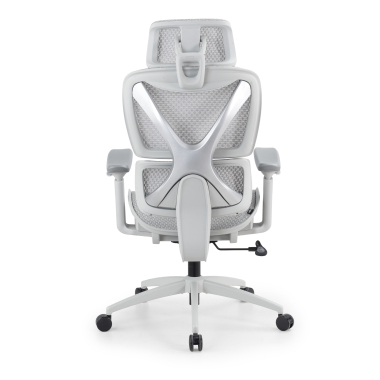 ergonomische bureaustoel wit grijs velstrom netstof mesh 3d verstelbare armleuningen dubbele lumbale steun hoofdsteun 7