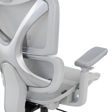 ergonomische bureaustoel wit grijs velstrom netstof mesh 3d verstelbare armleuningen dubbele lumbale steun hoofdsteun 5